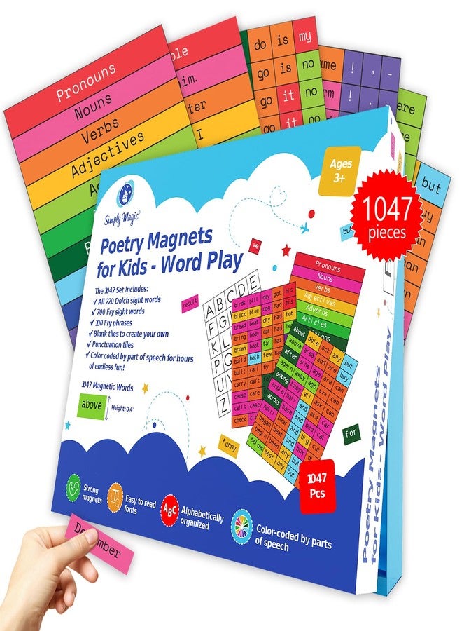 Simply magic 1047 PCS Poetry Magnets for Kids - Magnetic Sight Words, Refrigerator Fridge Magnets for Kids, Word Magnet for Fridge, Sentence Building, Sentence Magnet to Write Poems, Stories - Simply Magic - Image 1